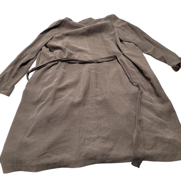 Express olive green zip pocket trench coat wrap mid length asymmetrical - Picture 8 of 9